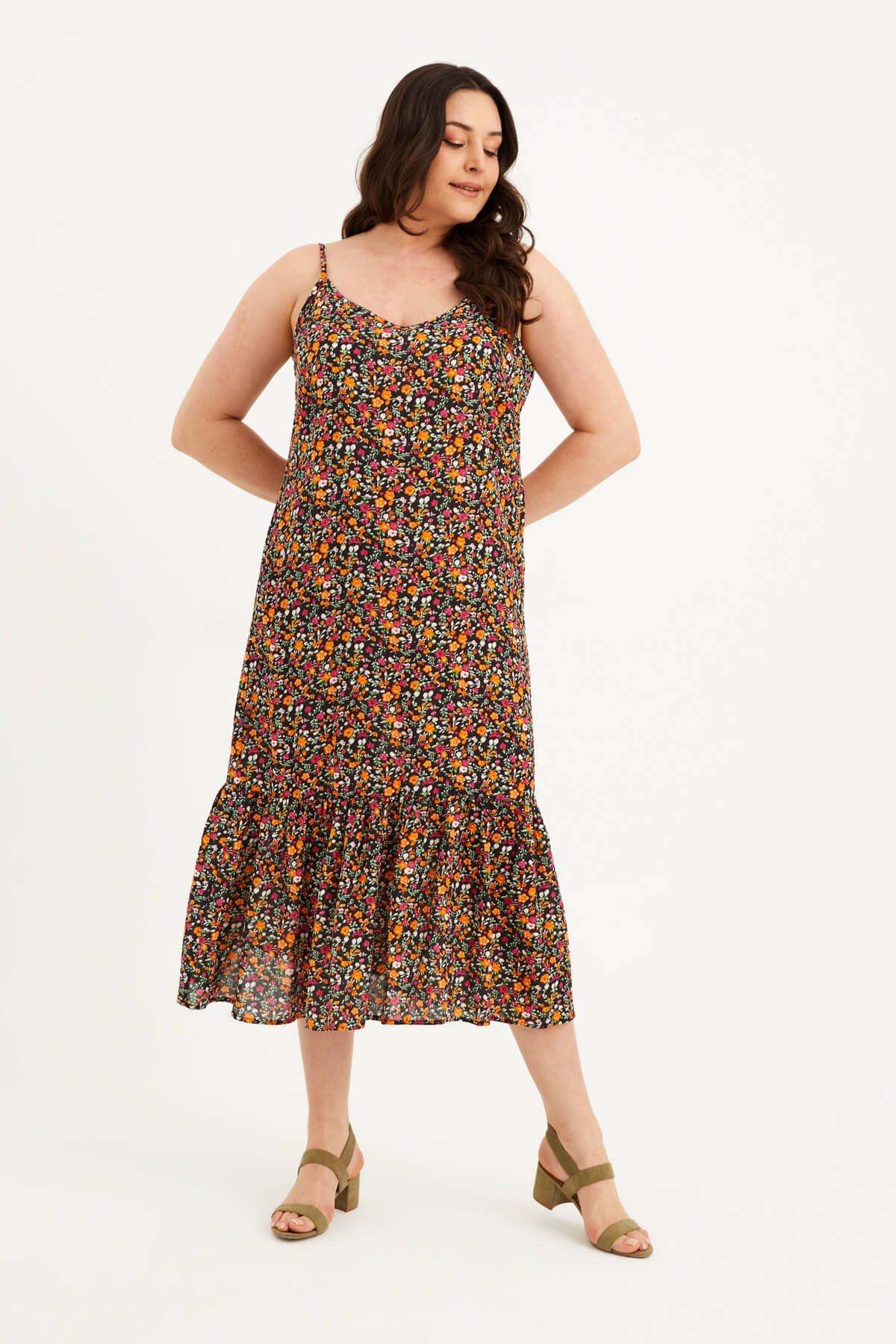 Myline-İp Askılı Eteği Fırfırlı Elbise-Büyük Beden Günlük Elbiseler-77505