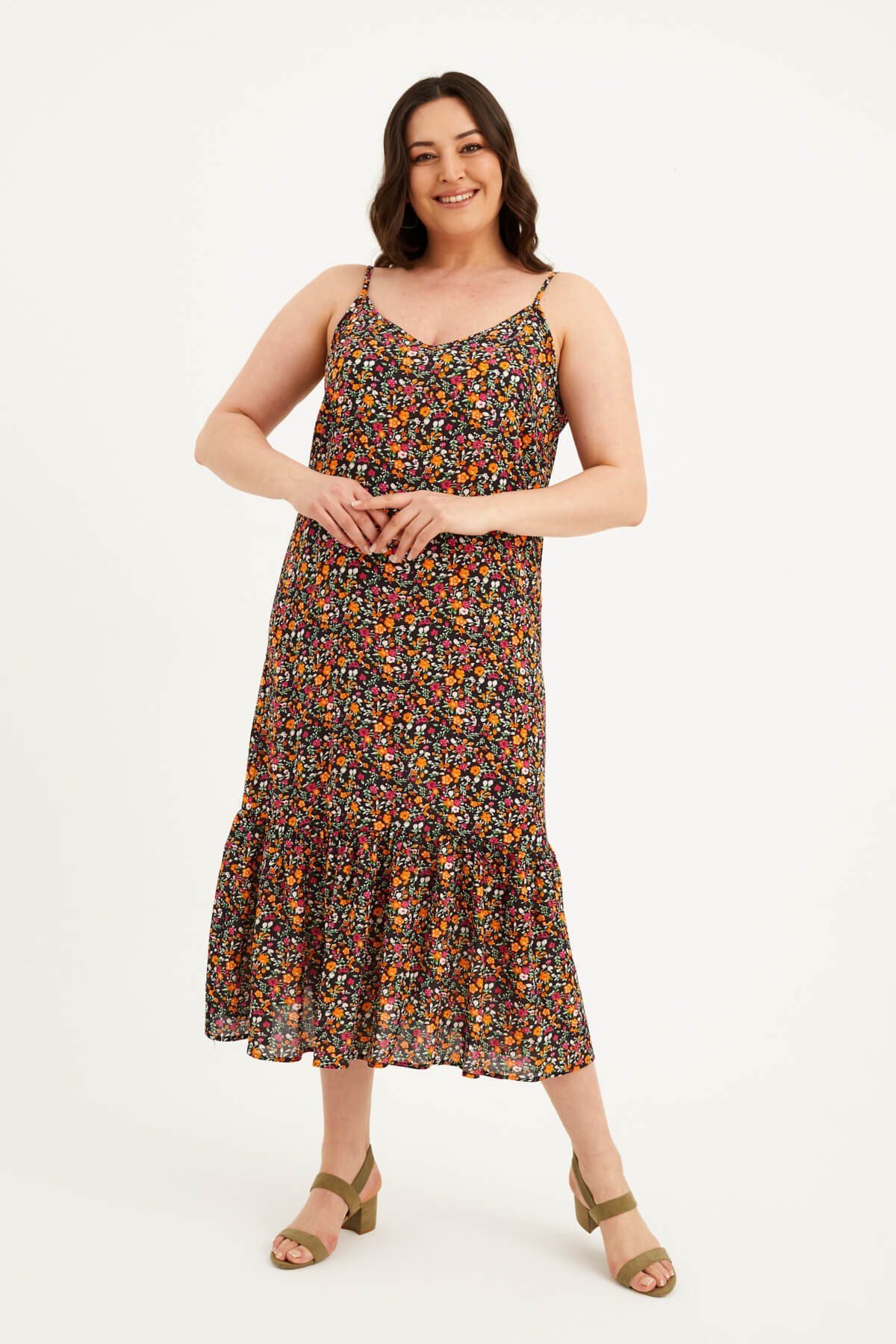 Myline-İp Askılı Eteği Fırfırlı Elbise-Büyük Beden Günlük Elbiseler-77505