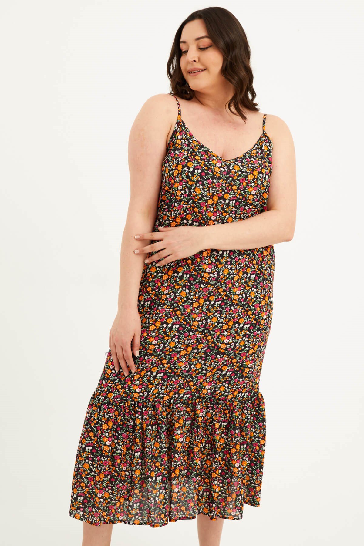 Myline-İp Askılı Eteği Fırfırlı Elbise-Büyük Beden Günlük Elbiseler-77505