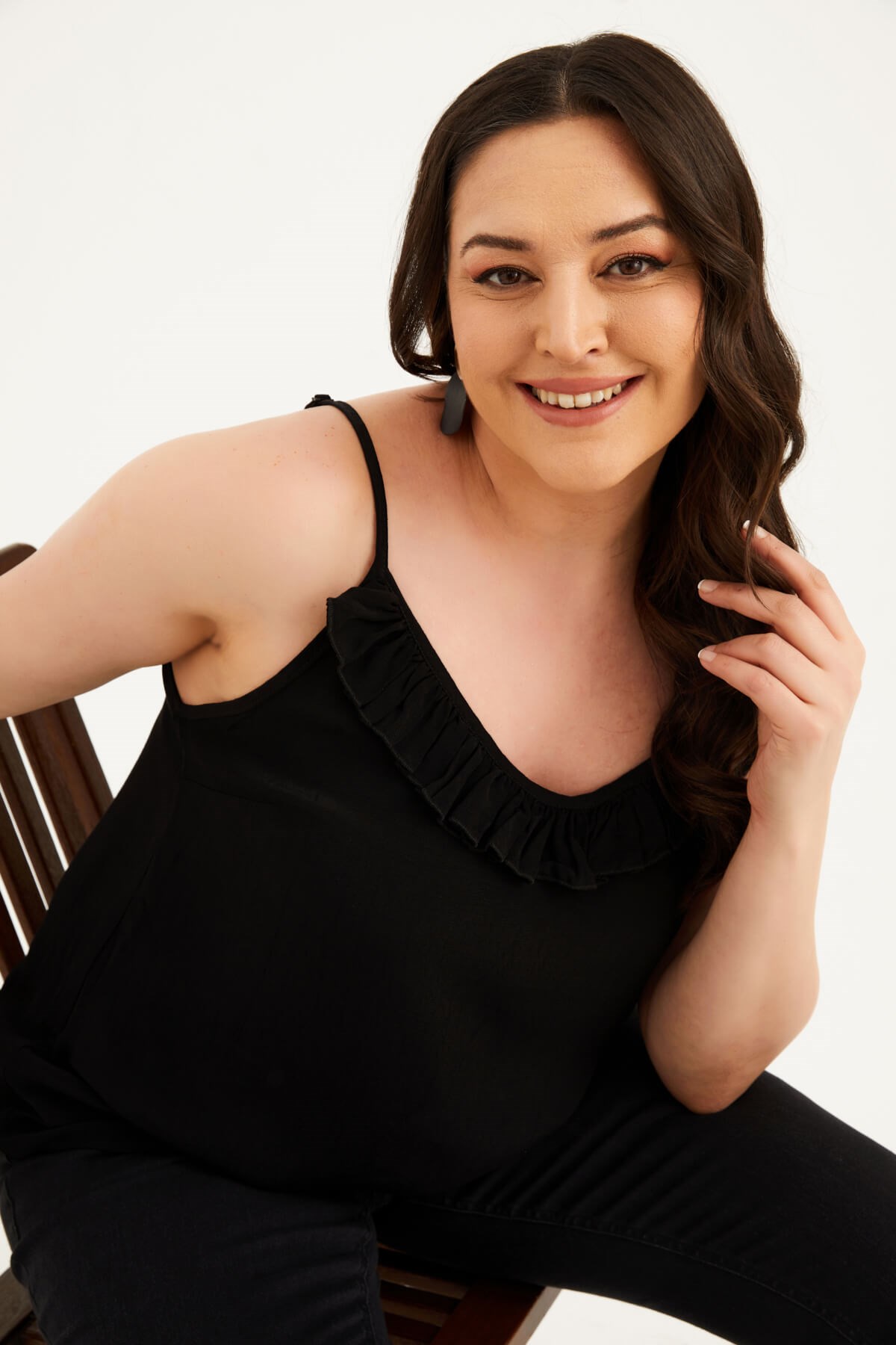 Myline-İp Askılı Fırfır Detaylı Bluz-Büyük Beden Bluz-66921