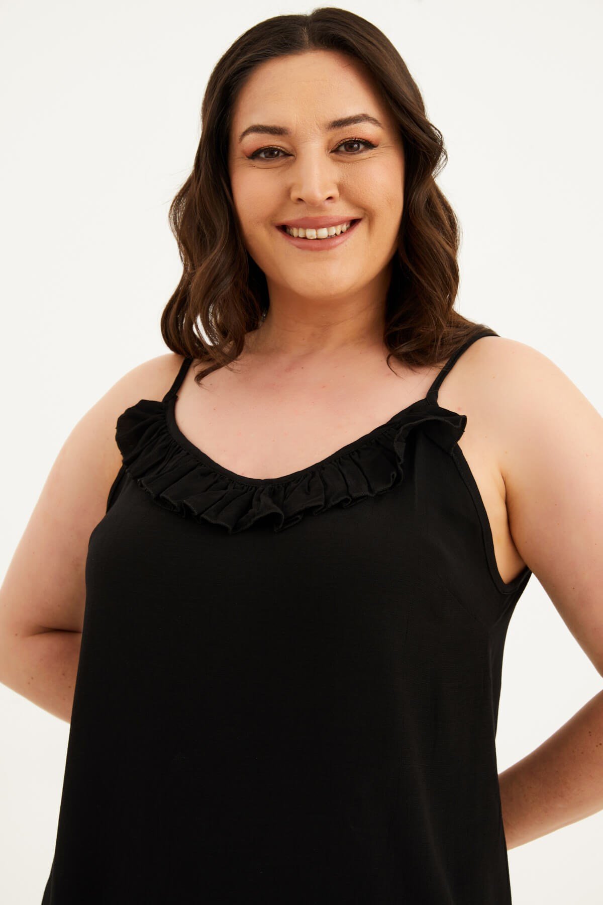 Myline-İp Askılı Fırfır Detaylı Bluz-Büyük Beden Bluz-66921