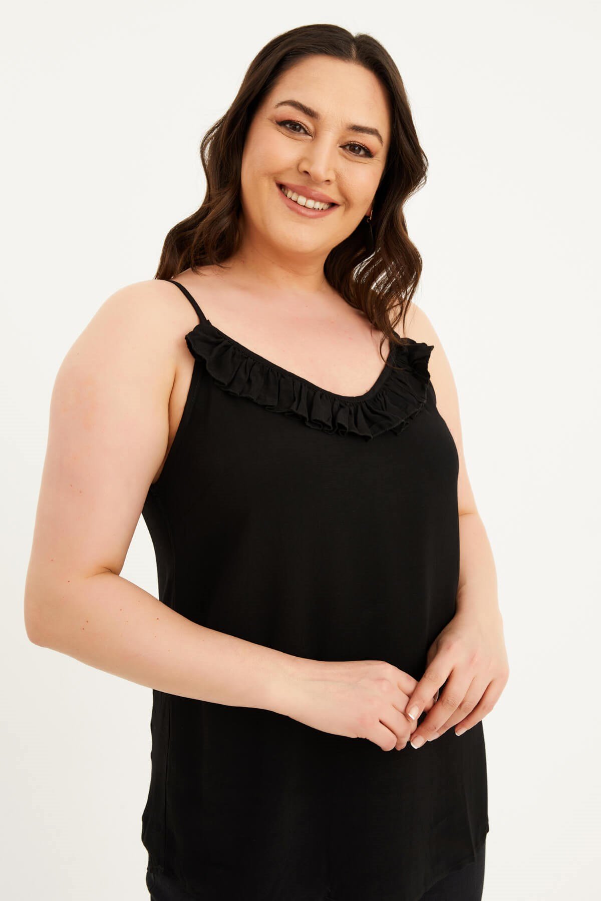 Myline-İp Askılı Fırfır Detaylı Bluz-Büyük Beden Bluz-66921