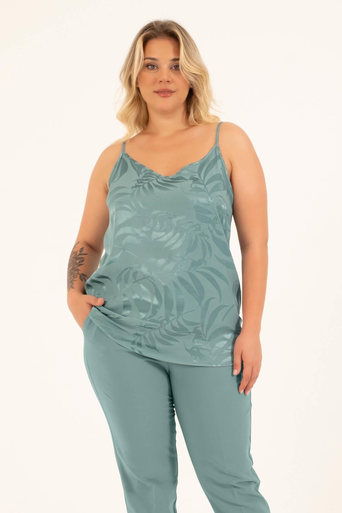 Myline-İp Askılı Jakarlı Saten Bluz-Büyük Beden Bluz-128769