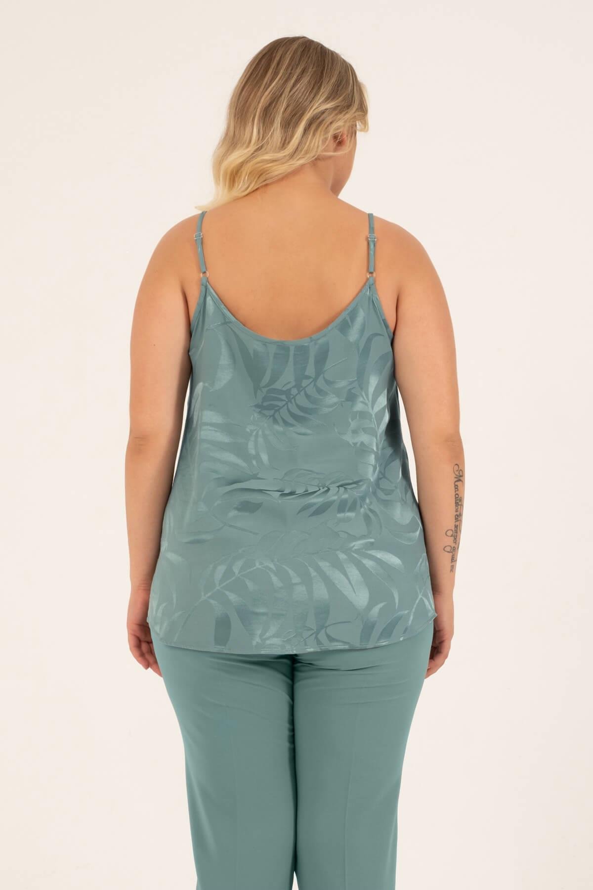 Myline-İp Askılı Jakarlı Saten Bluz-Büyük Beden Bluz-128769