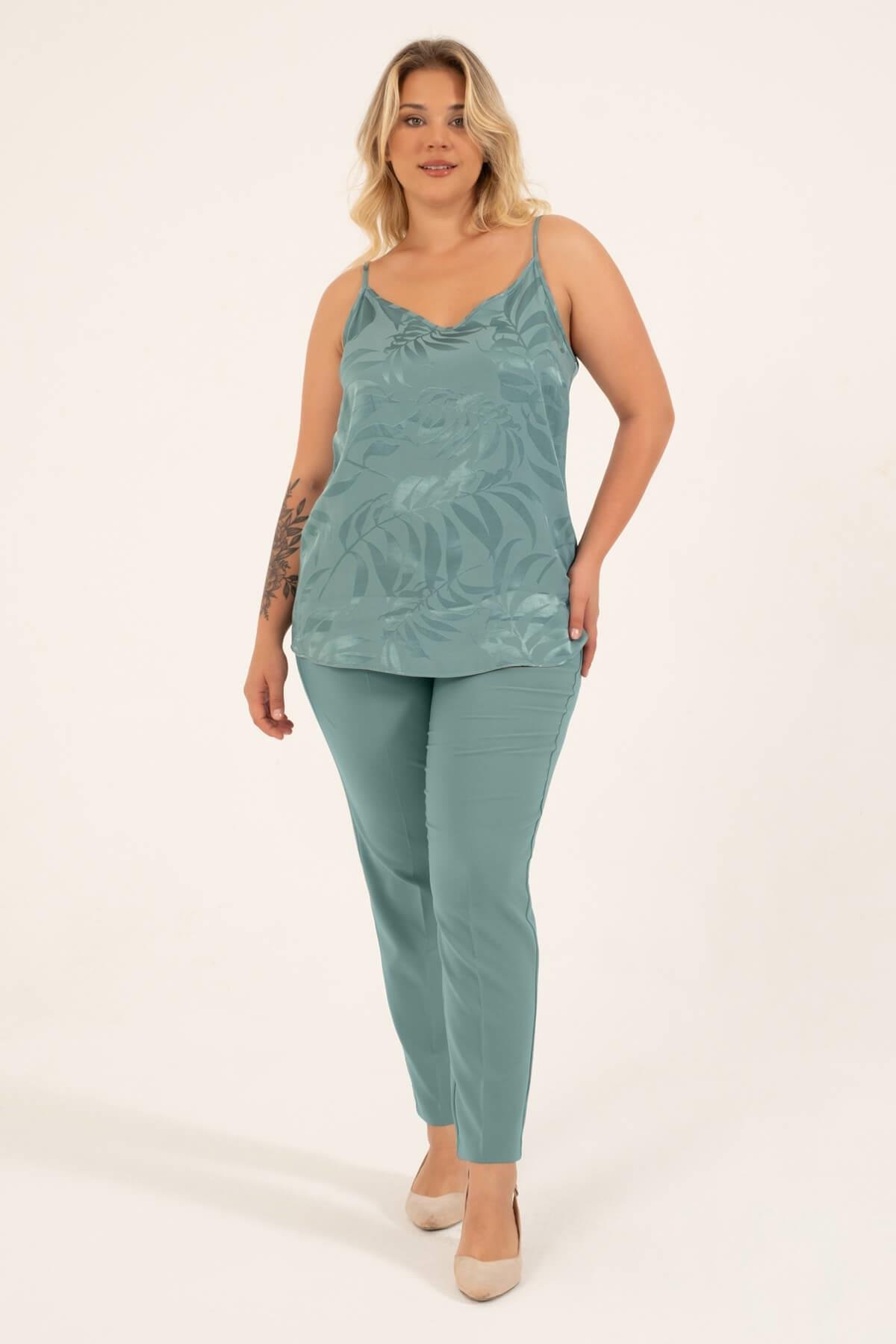 Myline-İp Askılı Jakarlı Saten Bluz-Büyük Beden Bluz-128769