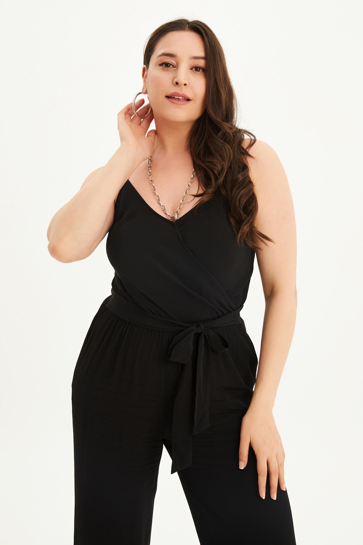 Myline-İp Askılı Kuşaklı Tulum-Büyük Beden Tulum-88310