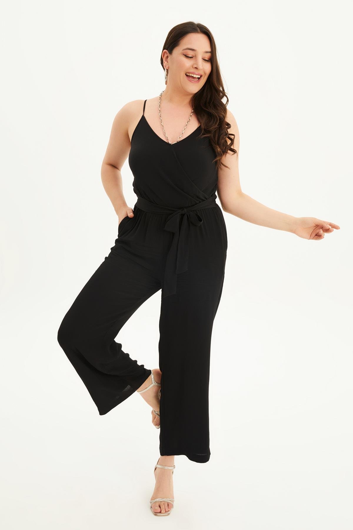 Myline-İp Askılı Kuşaklı Tulum-Büyük Beden Tulum-88310