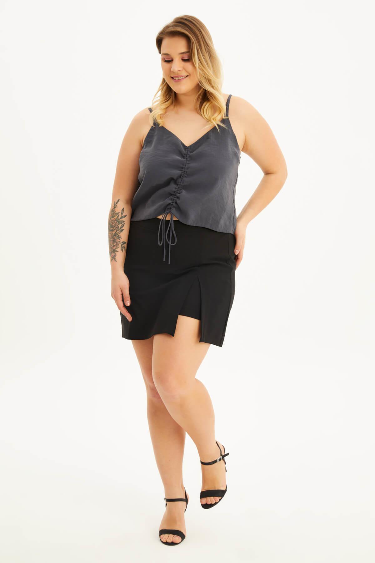 Myline-İp Askılı Önü Büzgülü Top-Büyük Beden Tişört-118422