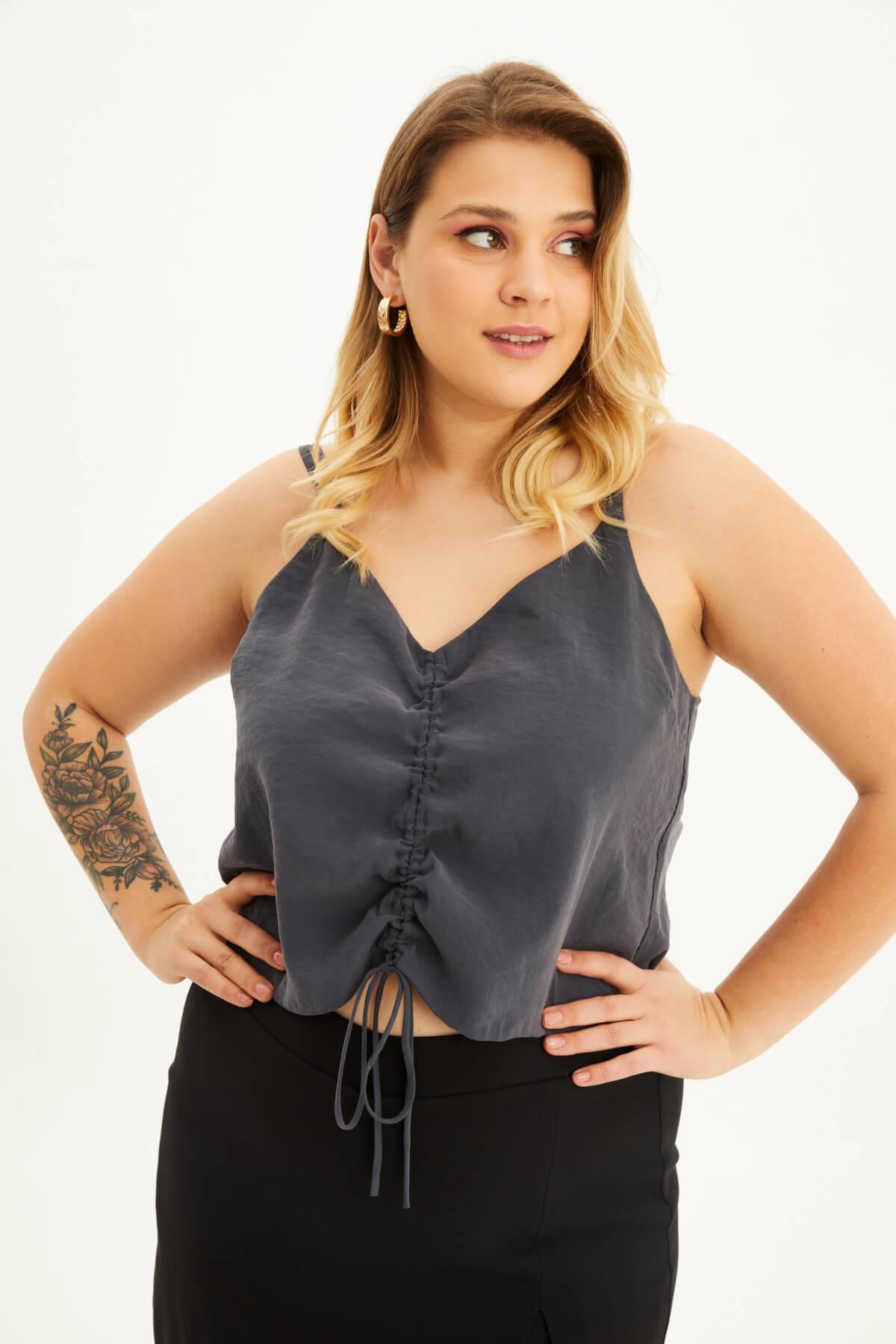 Myline-İp Askılı Önü Büzgülü Top-Büyük Beden Tişört-118422