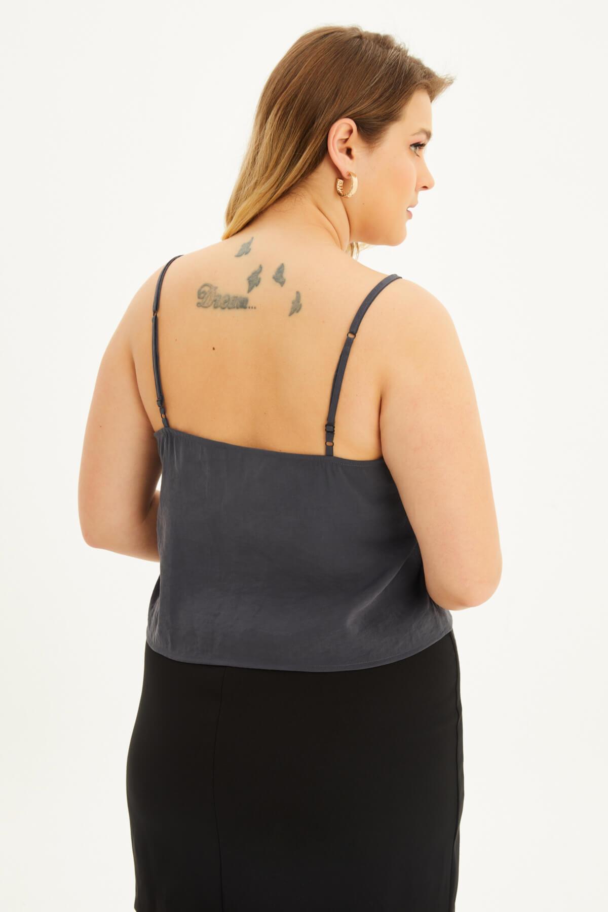 Myline-İp Askılı Önü Büzgülü Top-Büyük Beden Tişört-118422