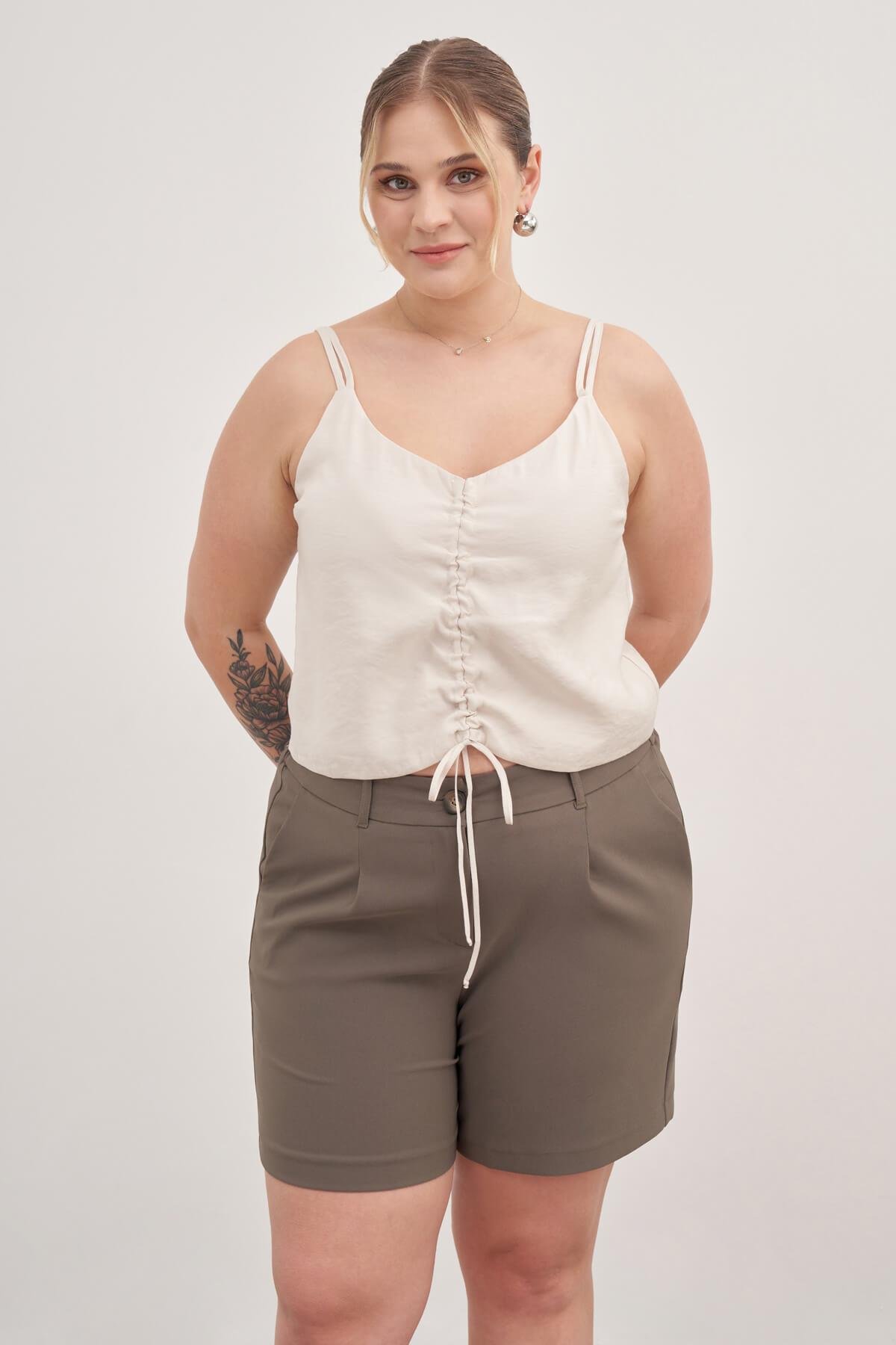 Myline-İp Askılı Önü Büzgülü Top-Büyük Beden Tişört-118513