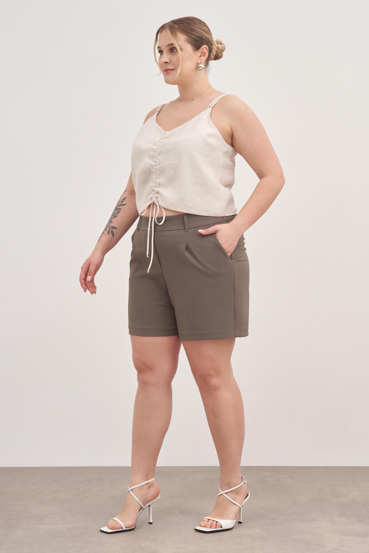 Myline-İp Askılı Önü Büzgülü Top-Büyük Beden Tişört-118513