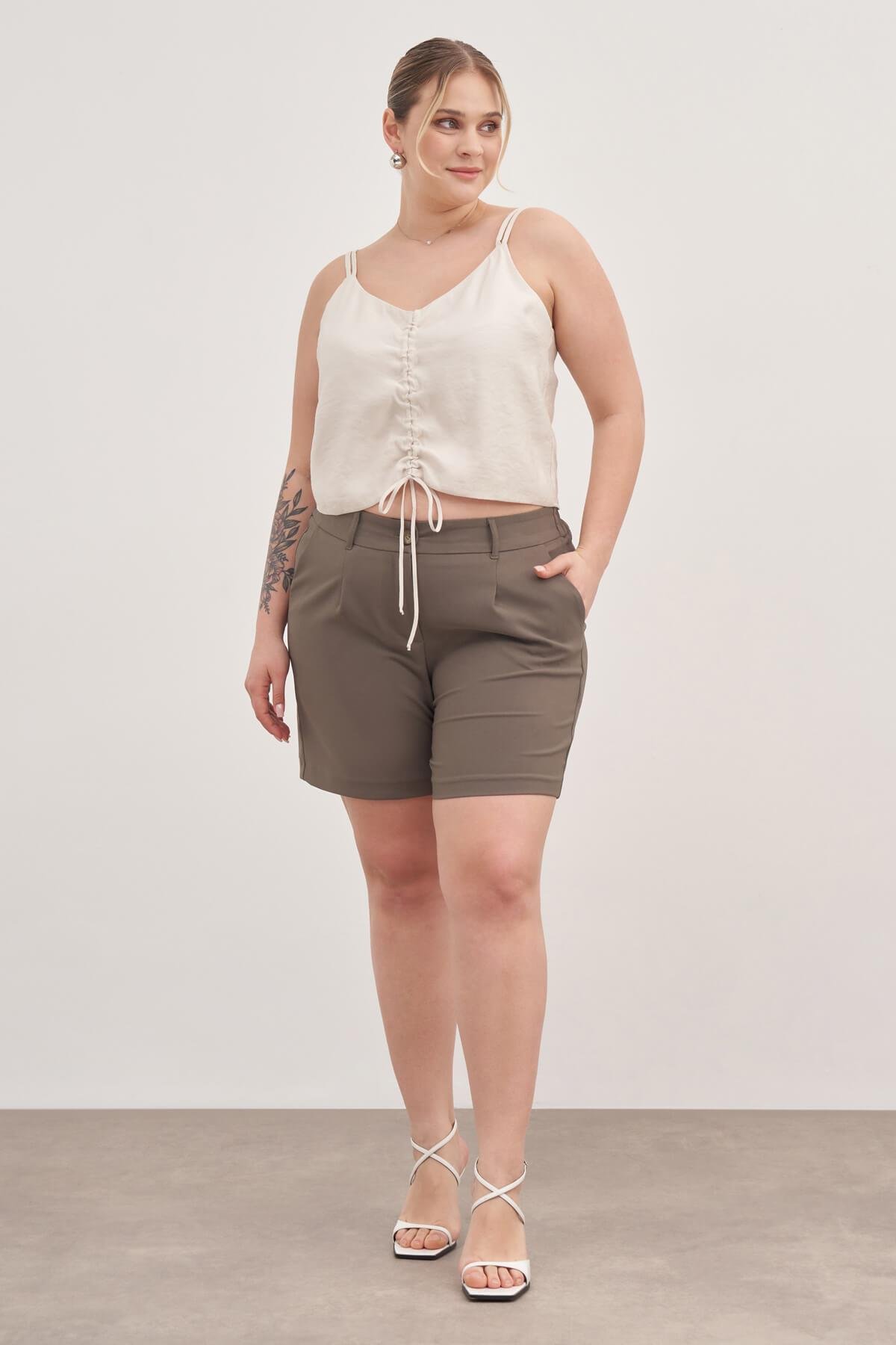 Myline-İp Askılı Önü Büzgülü Top-Büyük Beden Tişört-118513