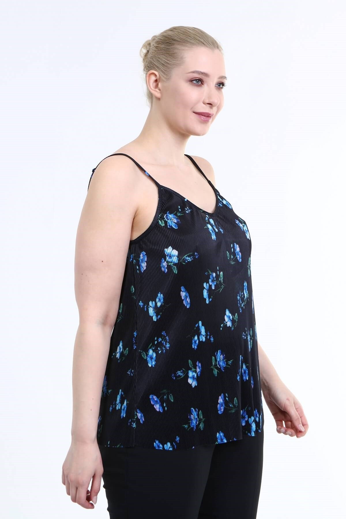 Myline-İp Askılı Plise Bluz-Büyük Beden Bluz-46006