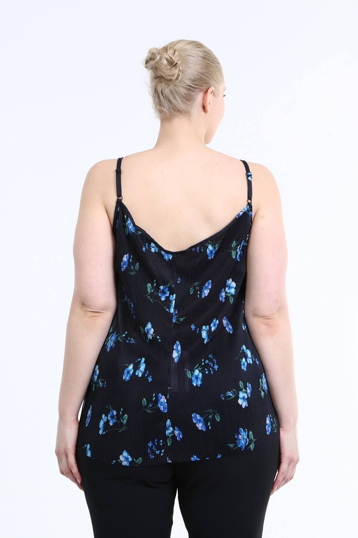 Myline-İp Askılı Plise Bluz-Büyük Beden Bluz-46006