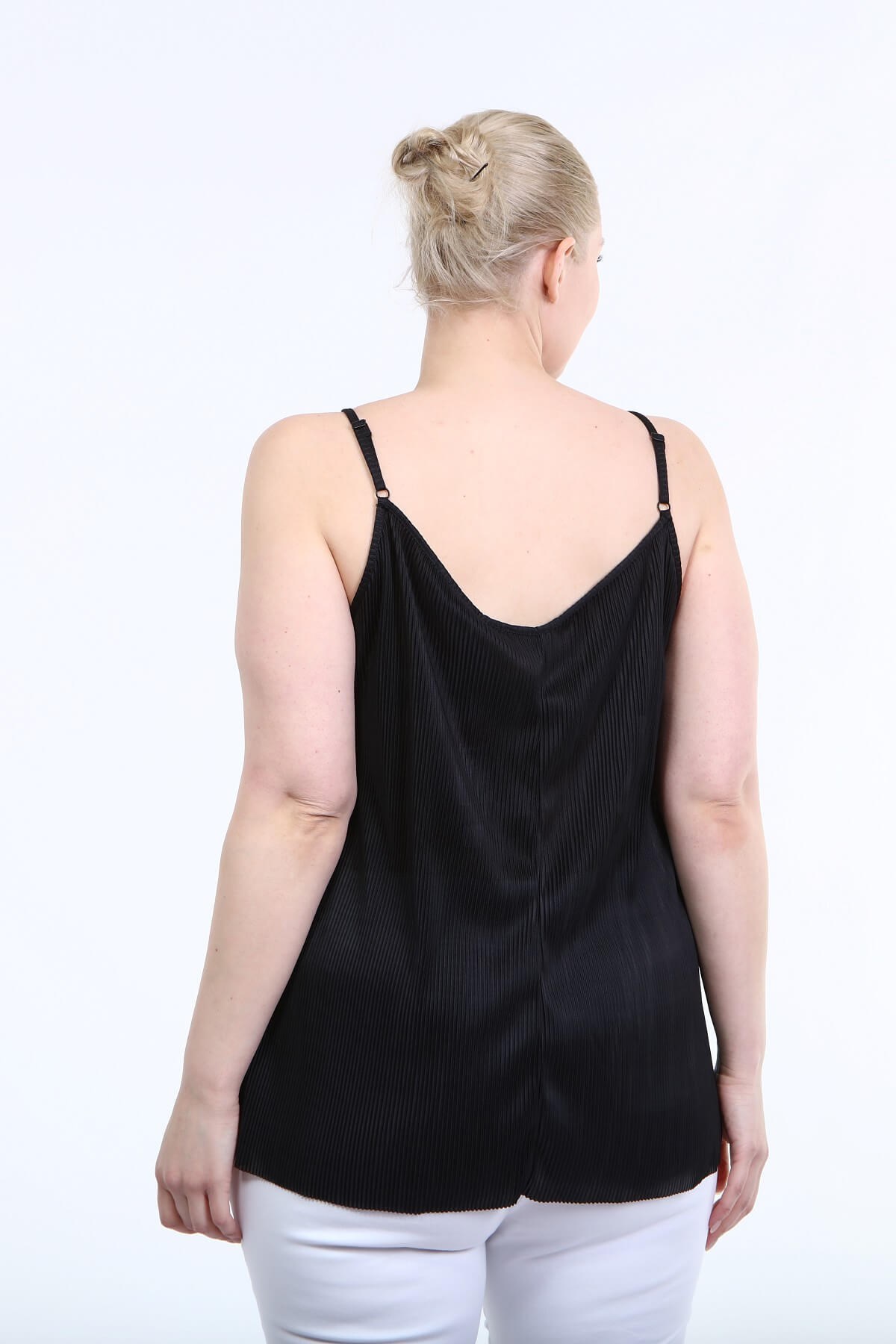 Myline-İp Askılı Plise Bluz-Büyük Beden Bluz-46012