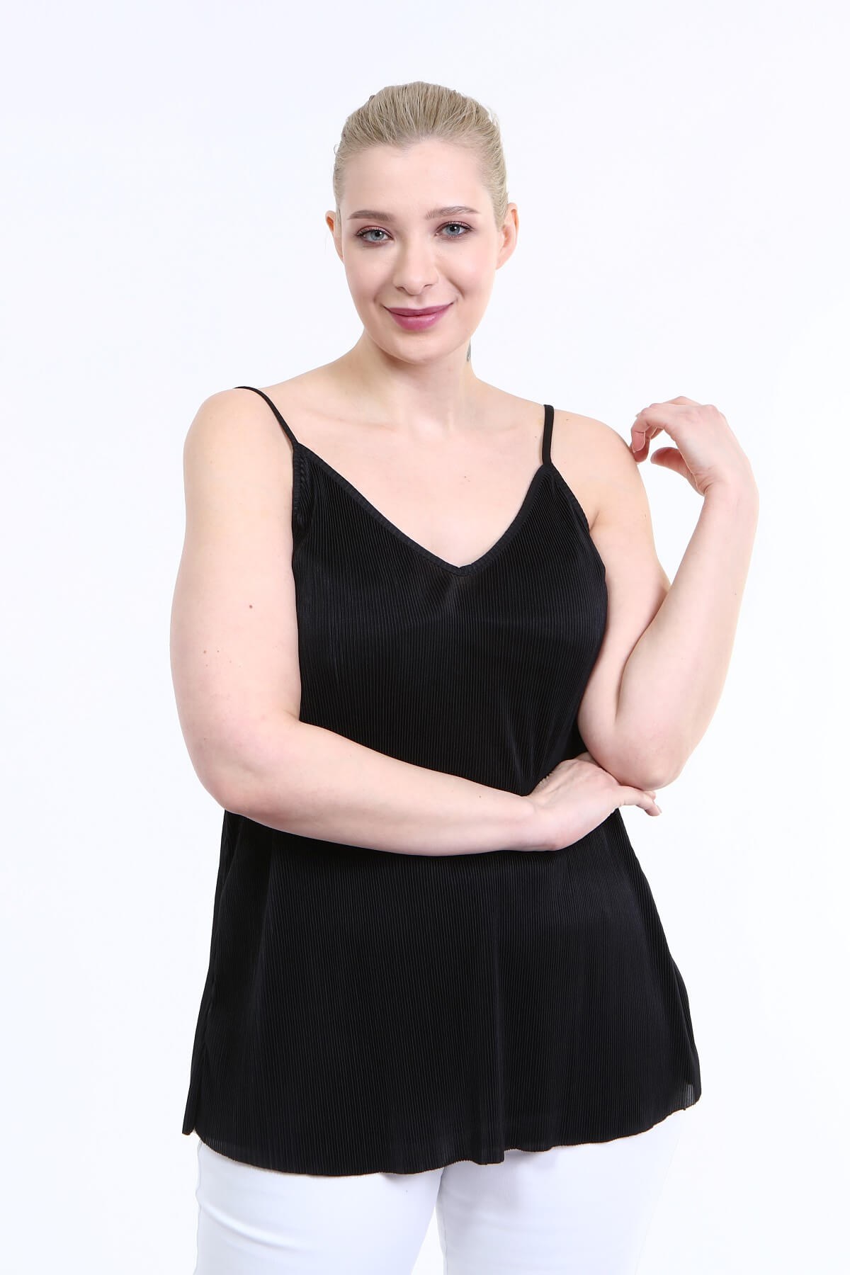 Myline-İp Askılı Plise Bluz-Büyük Beden Bluz-46012