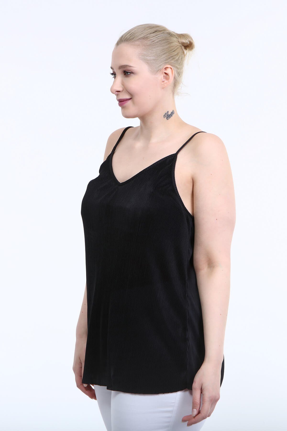 Myline-İp Askılı Plise Bluz-Büyük Beden Bluz-46012