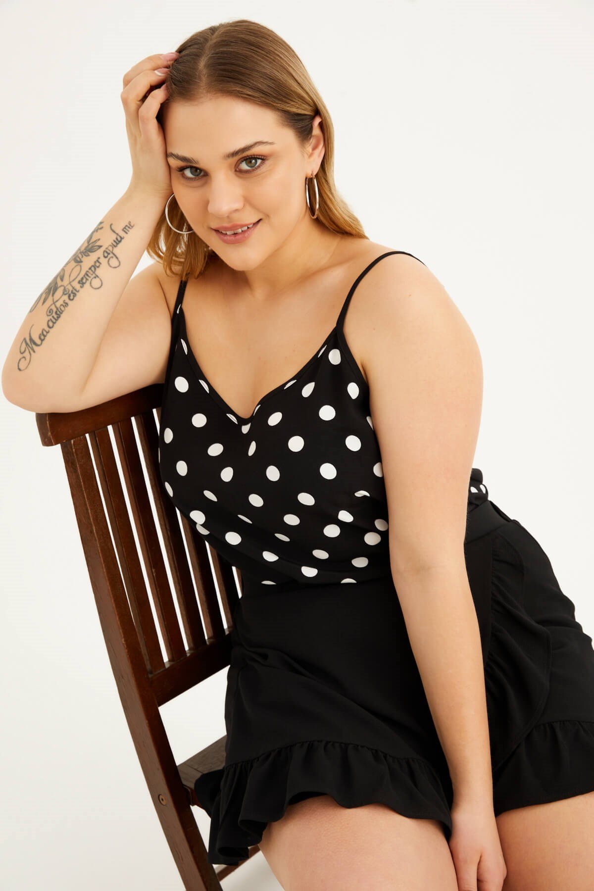 Myline-İp Askılı Puantiyeli Bluz-Büyük Beden Bluz-77544