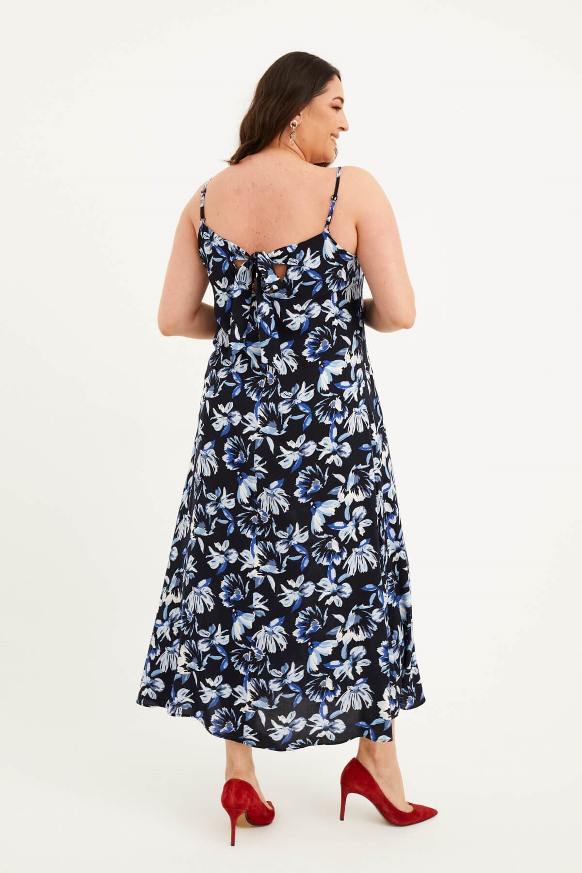 Myline-İp Askılı V Yaka Bağcıklı Elbise-Büyük Beden Günlük Elbiseler-77569