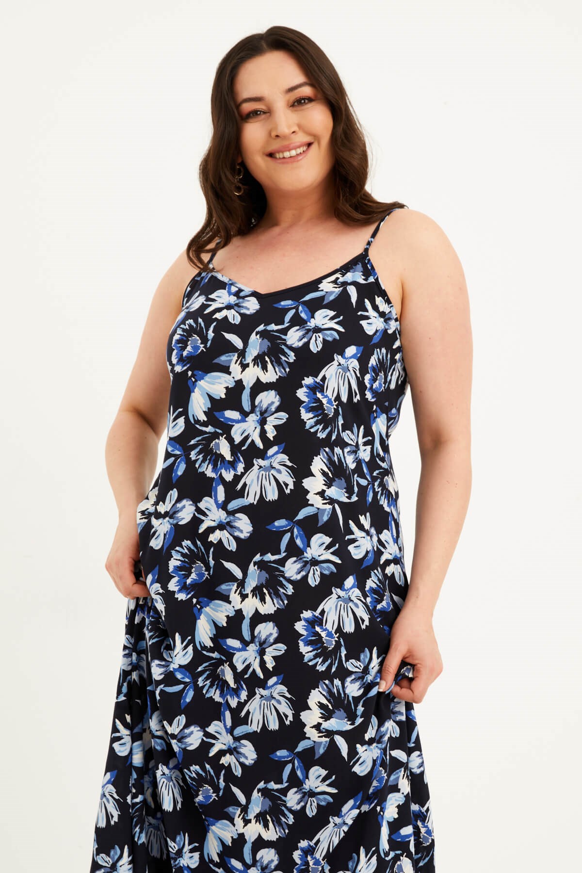 Myline-İp Askılı V Yaka Bağcıklı Elbise-Büyük Beden Günlük Elbiseler-77569