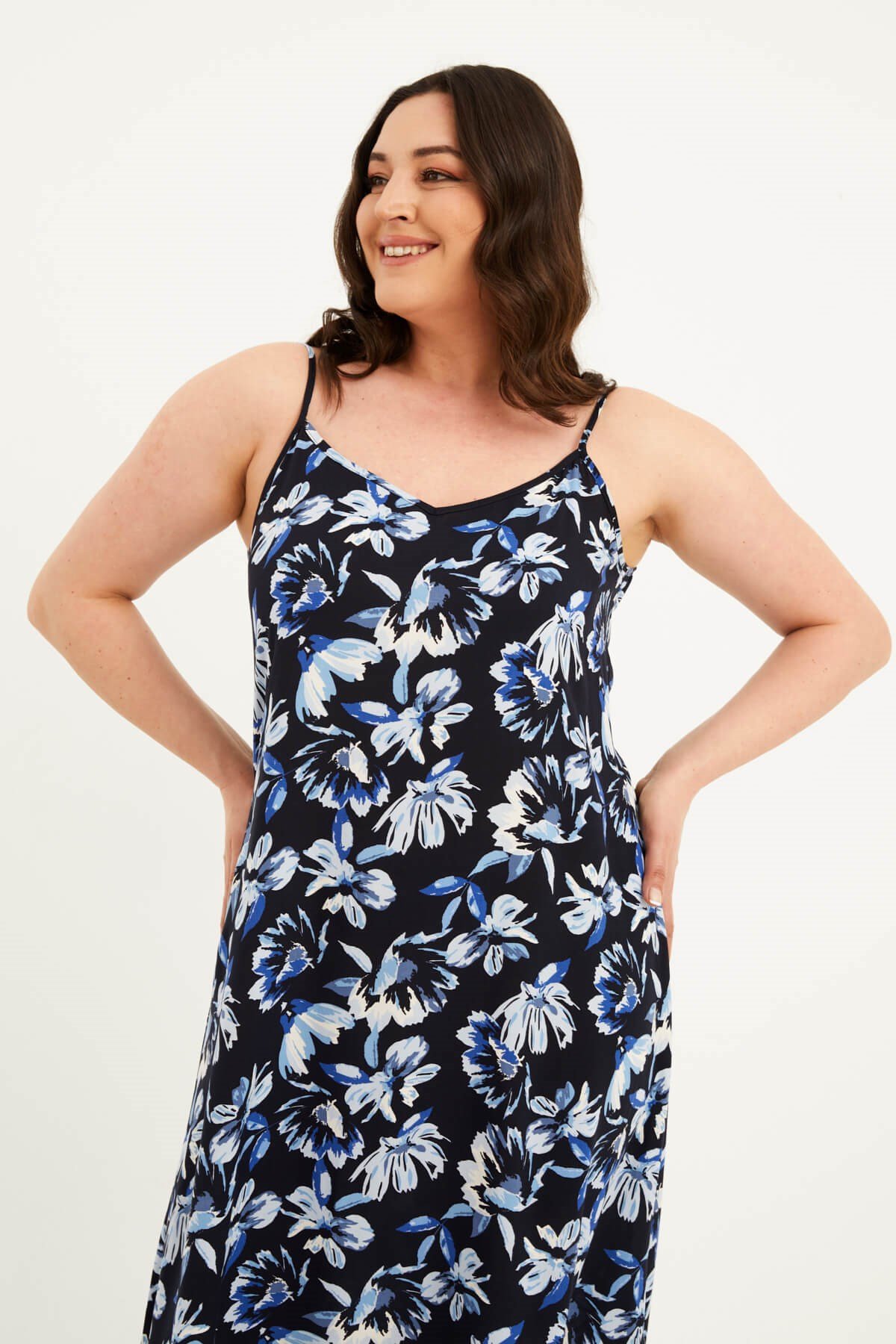 Myline-İp Askılı V Yaka Bağcıklı Elbise-Büyük Beden Günlük Elbiseler-77569