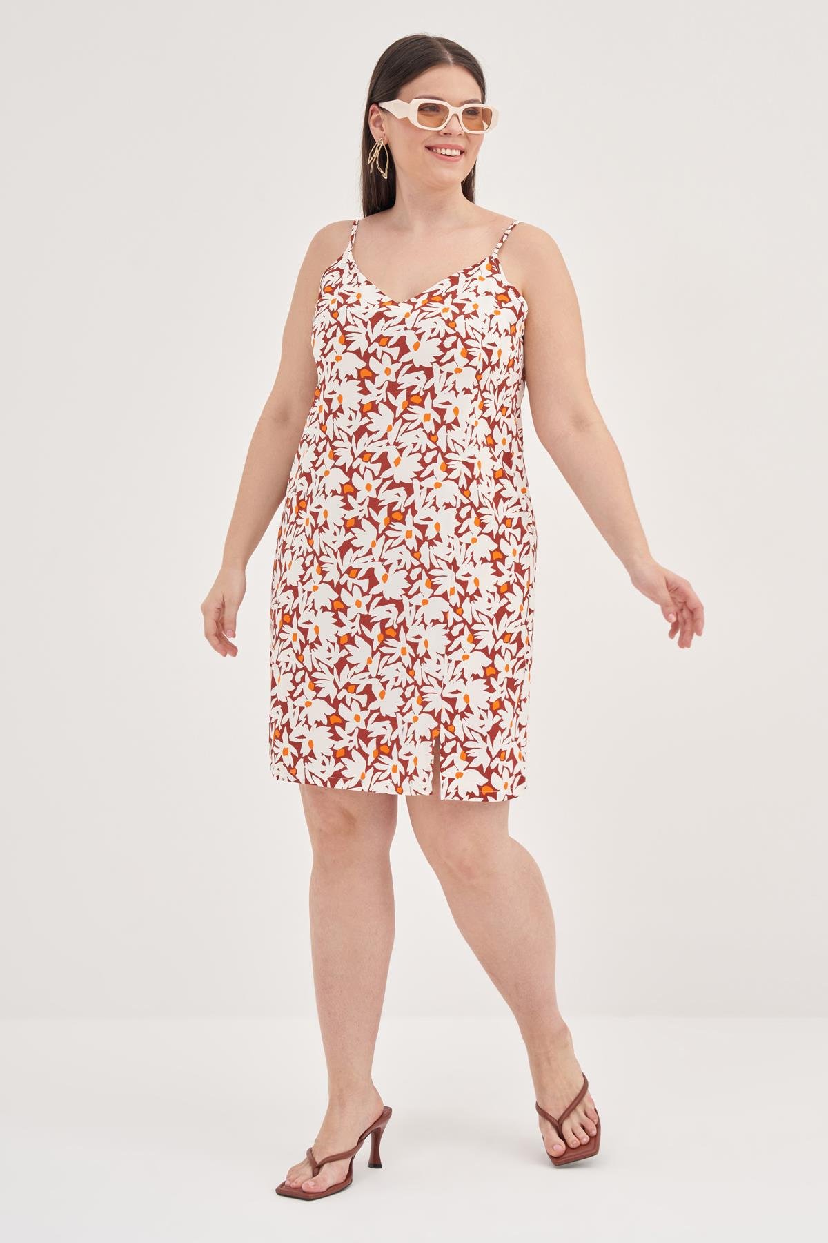 Myline-İp Askılı Yırtmaçlı Elbise-Büyük Beden Günlük Elbiseler-128820