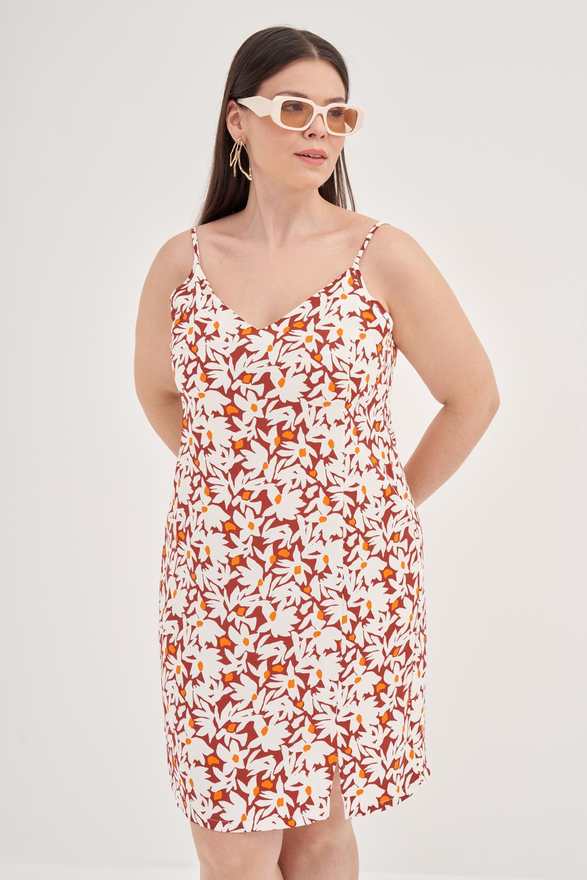 Myline-İp Askılı Yırtmaçlı Elbise-Büyük Beden Günlük Elbiseler-128820