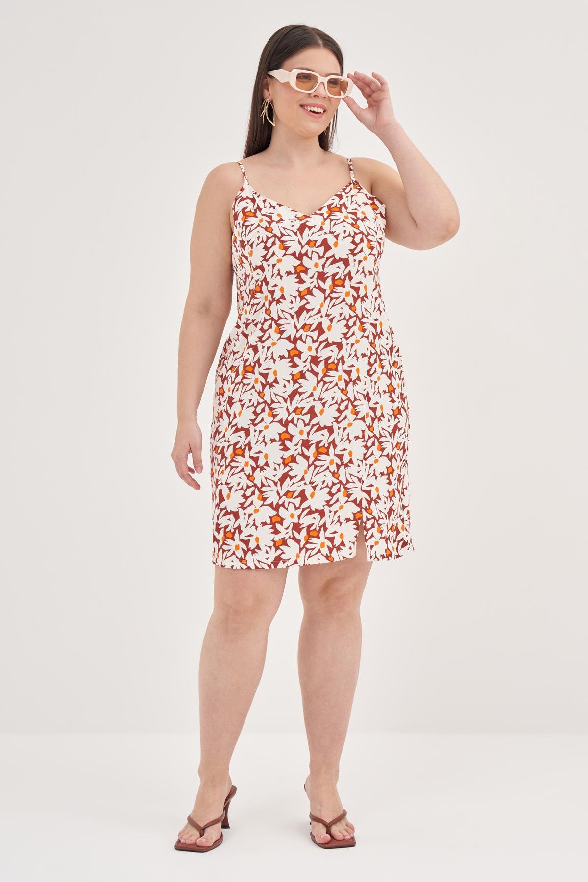 Myline-İp Askılı Yırtmaçlı Elbise-Büyük Beden Günlük Elbiseler-128820