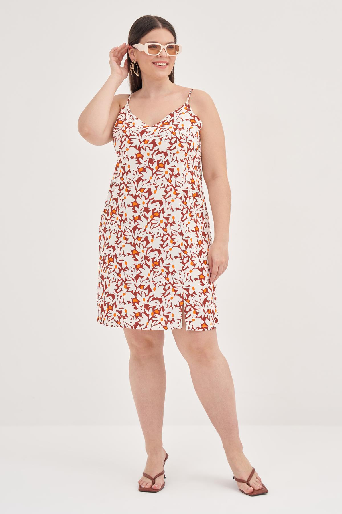 Myline-İp Askılı Yırtmaçlı Elbise-Büyük Beden Günlük Elbiseler-128820