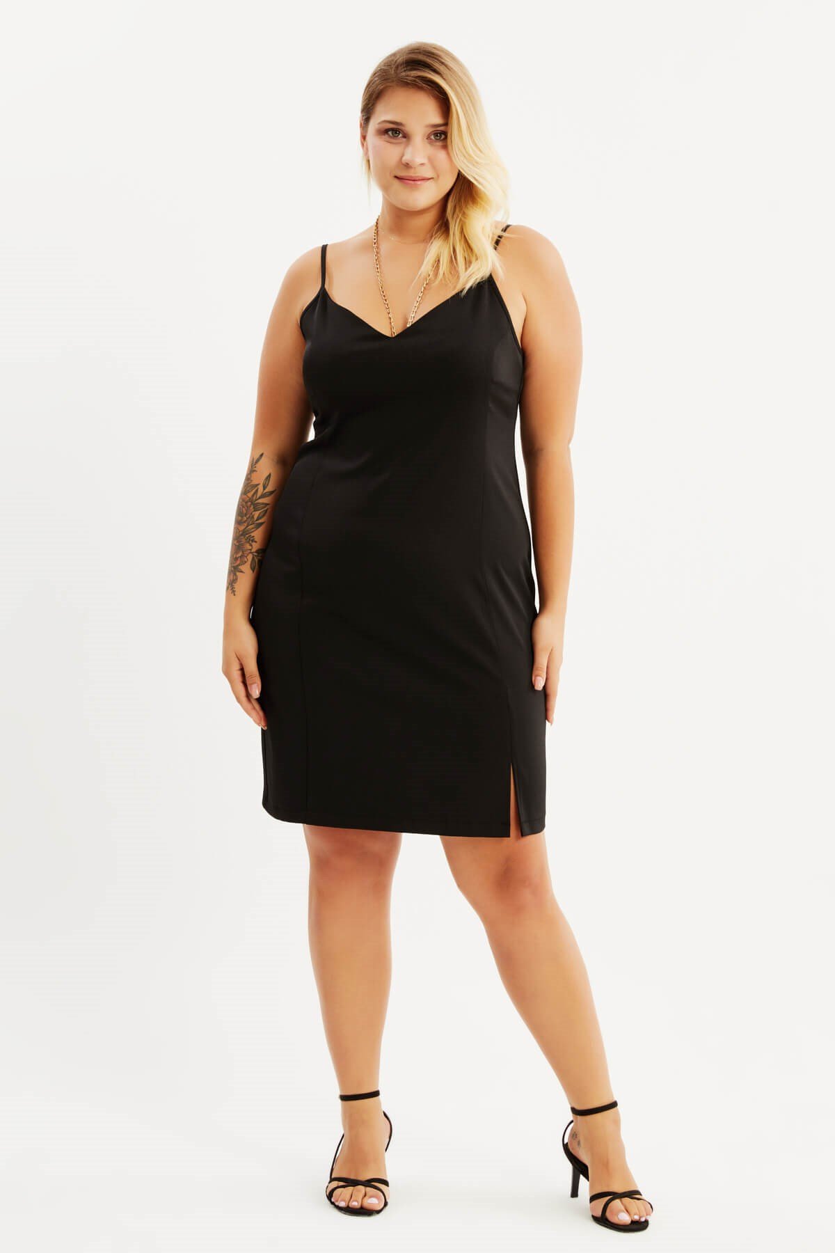 Myline-İp Askılı Yırtmaçlı Elbise-Büyük Beden Günlük Elbiseler-87874