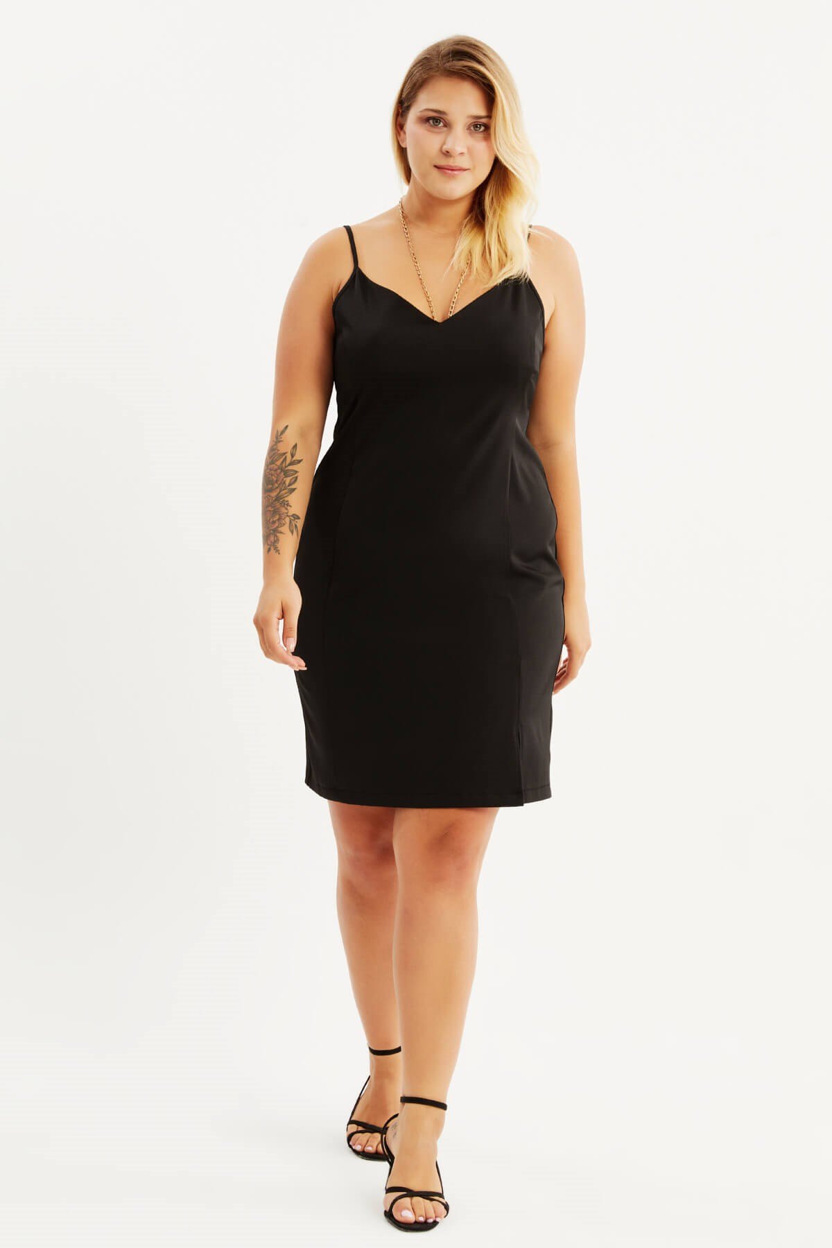 Myline-İp Askılı Yırtmaçlı Elbise-Büyük Beden Günlük Elbiseler-87874