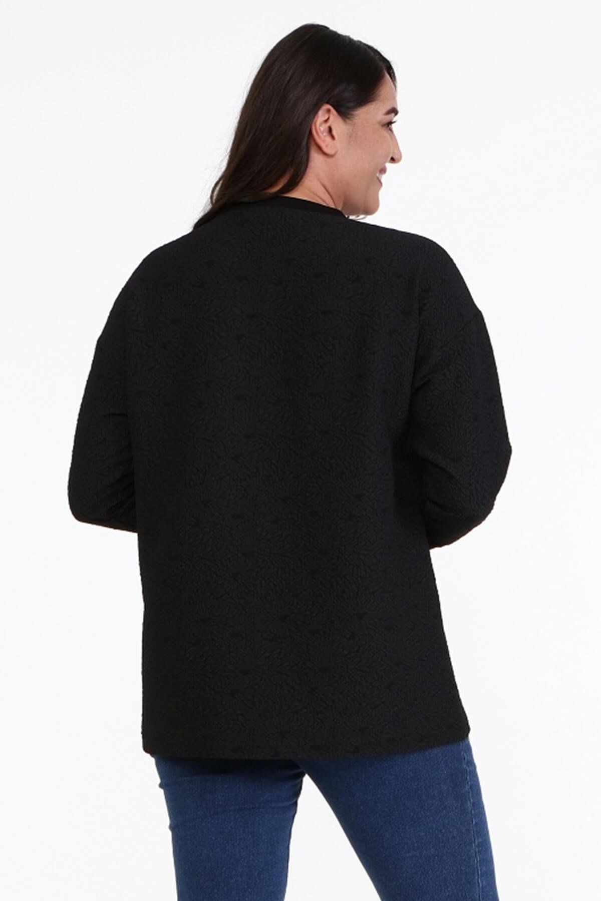 Myline-Jakarlı Bisiklet Yaka Sweatshirt-Büyük Beden Bluz-77113