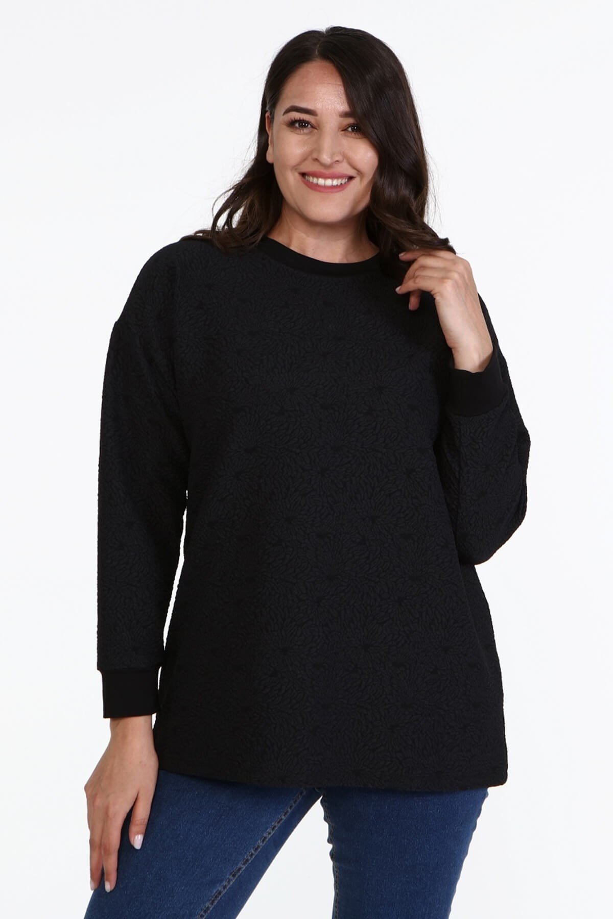 Jakarlı Bisiklet Yaka Sweatshirt