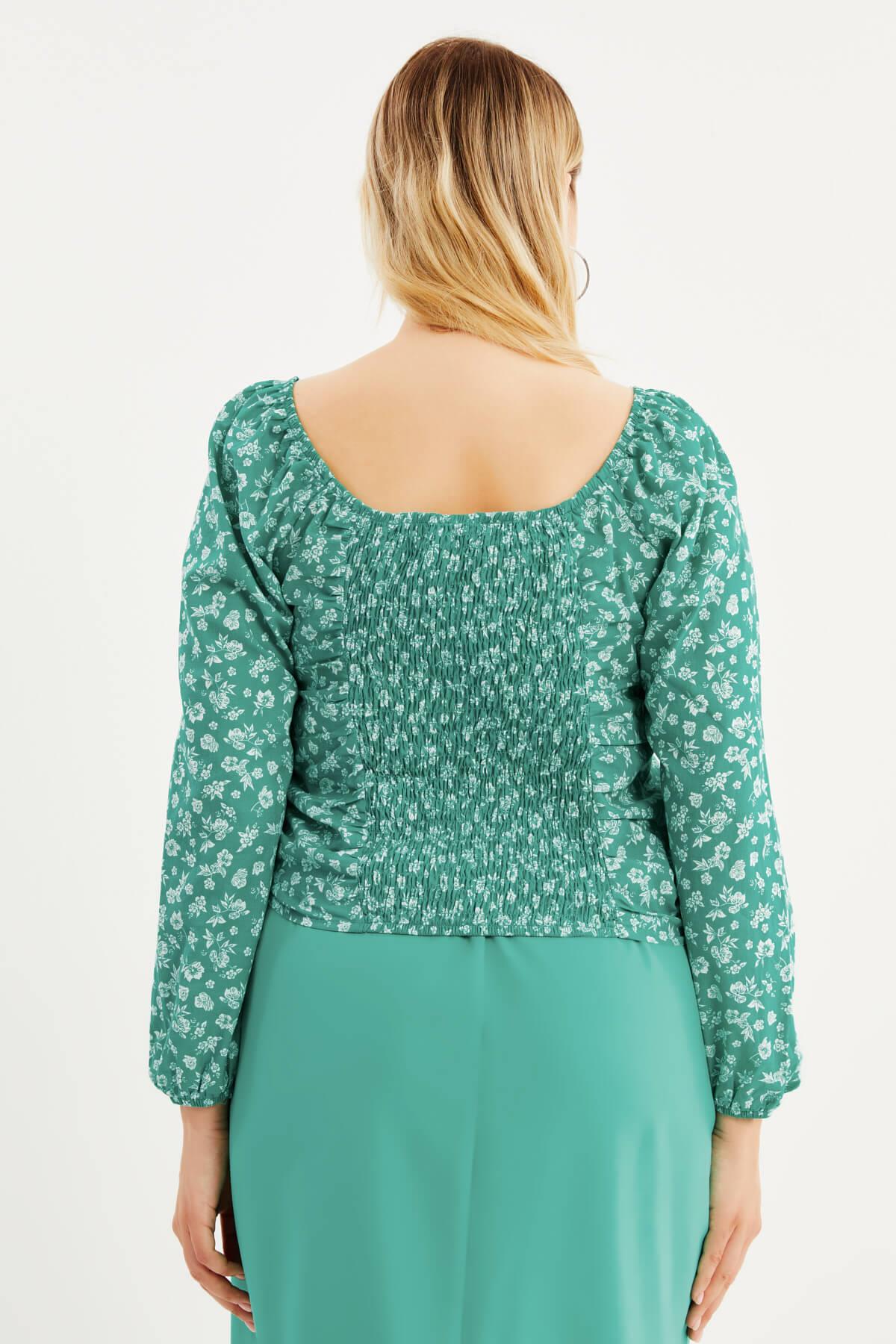 Myline-Kare Yaka Büzgülü Top-Büyük Beden Tişört-77767