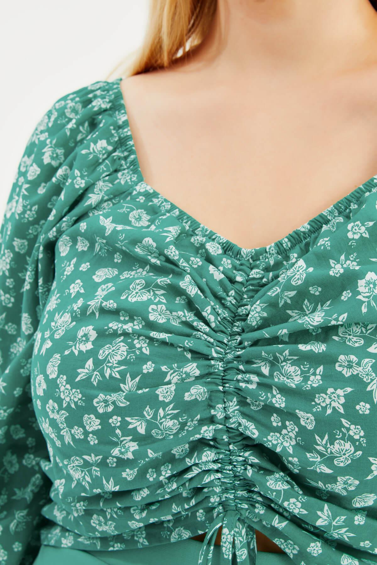 Myline-Kare Yaka Büzgülü Top-Büyük Beden Tişört-77767