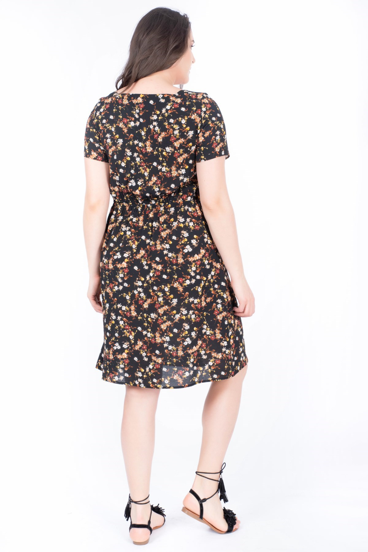 Myline-Kare Yaka Çiçekli Elbise-Elbise-34636