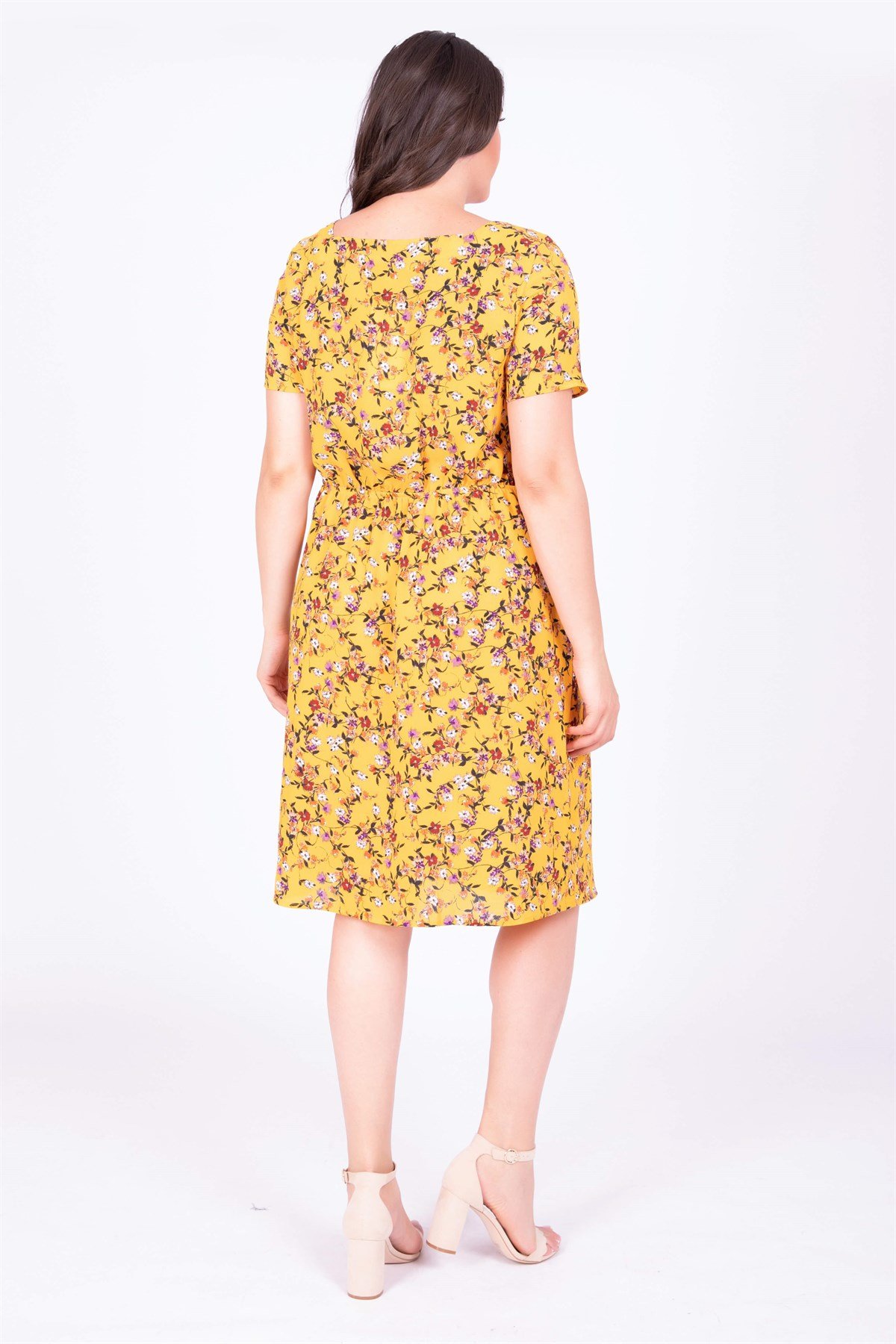 Myline-Kare Yaka Çiçekli Elbise-Elbise-34637