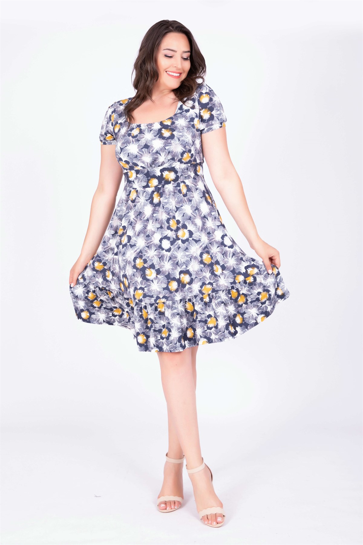 Myline-Kare Yaka Elbise-Büyük Beden Günlük Elbiseler-34778