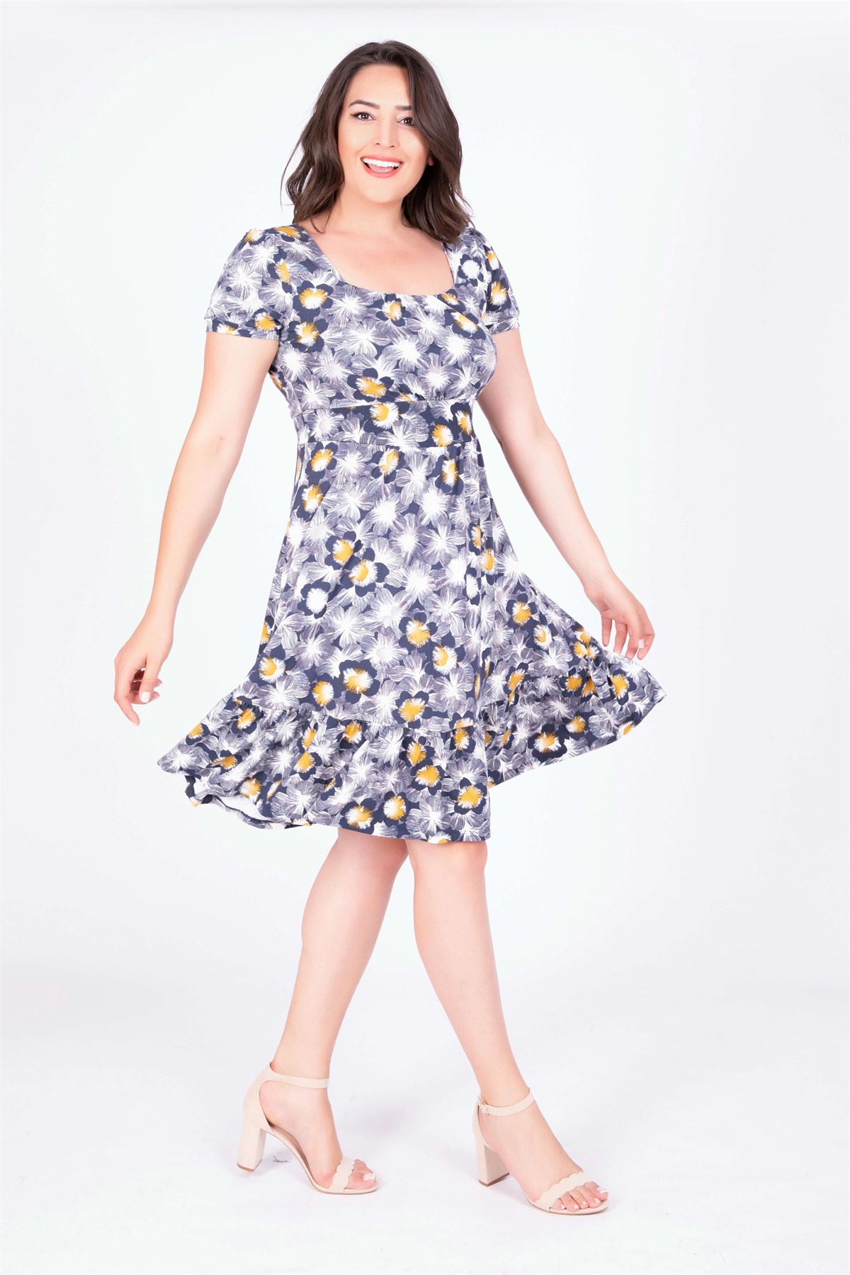 Myline-Kare Yaka Elbise-Büyük Beden Günlük Elbiseler-34778