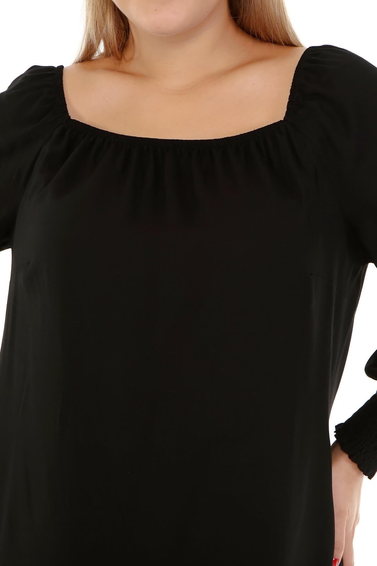 Myline-Kare Yaka Fırfır Detaylı Elbise -Büyük Beden Günlük Elbiseler-66901