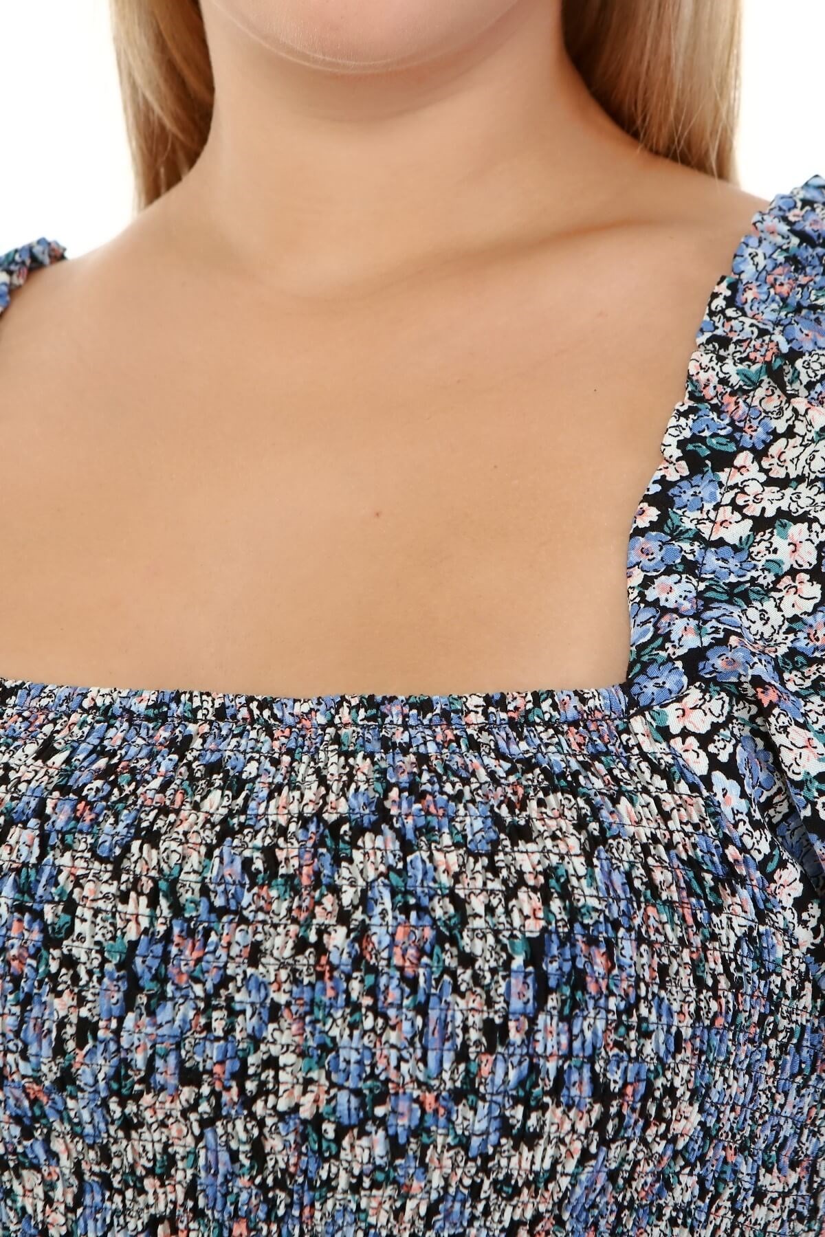 Myline-Kare Yaka Gipe Detaylı Elbise -Büyük Beden Günlük Elbiseler-77130