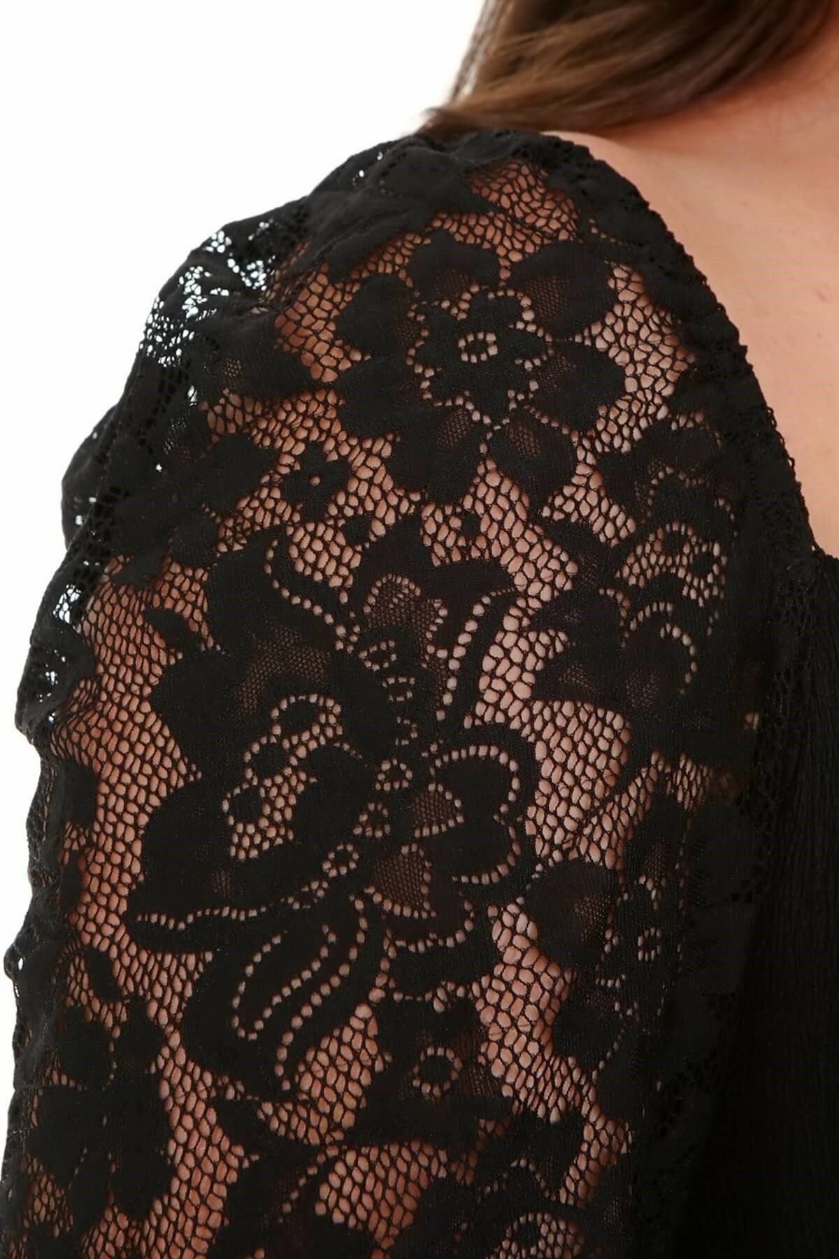 Myline-Kare Yaka Kolları Dantelli Elbise-Büyük Beden Abiye Elbise-77177