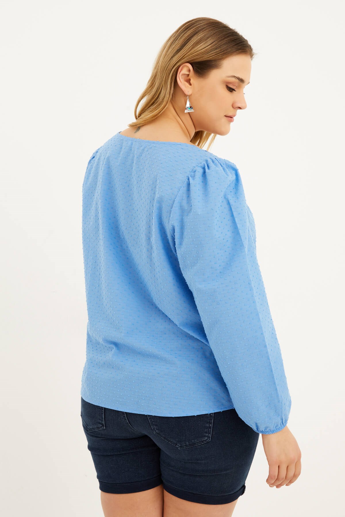 Myline-Kare Yaka Nakışlı Bluz-Büyük Beden Bluz-77098