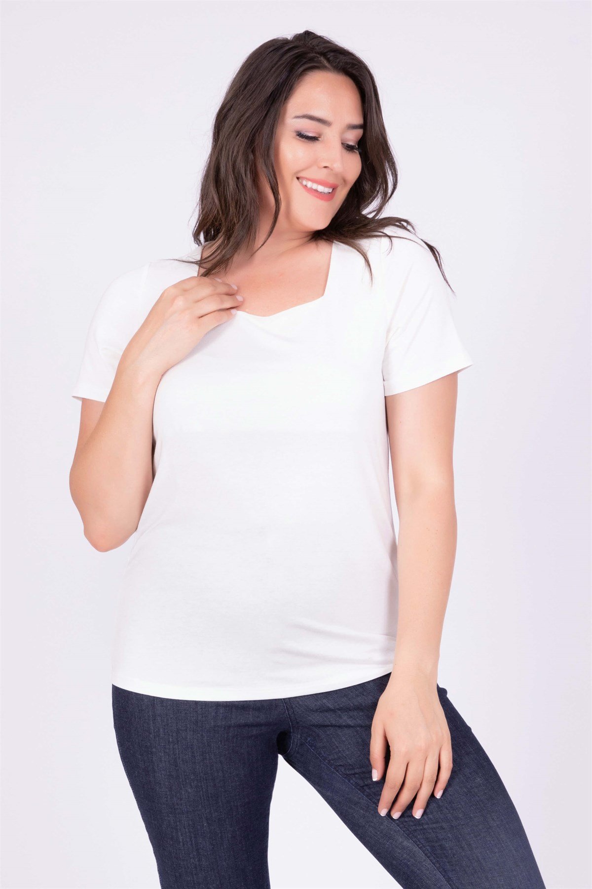 Myline-Kare Yaka T-Shirt-Büyük Beden Tişört-34885