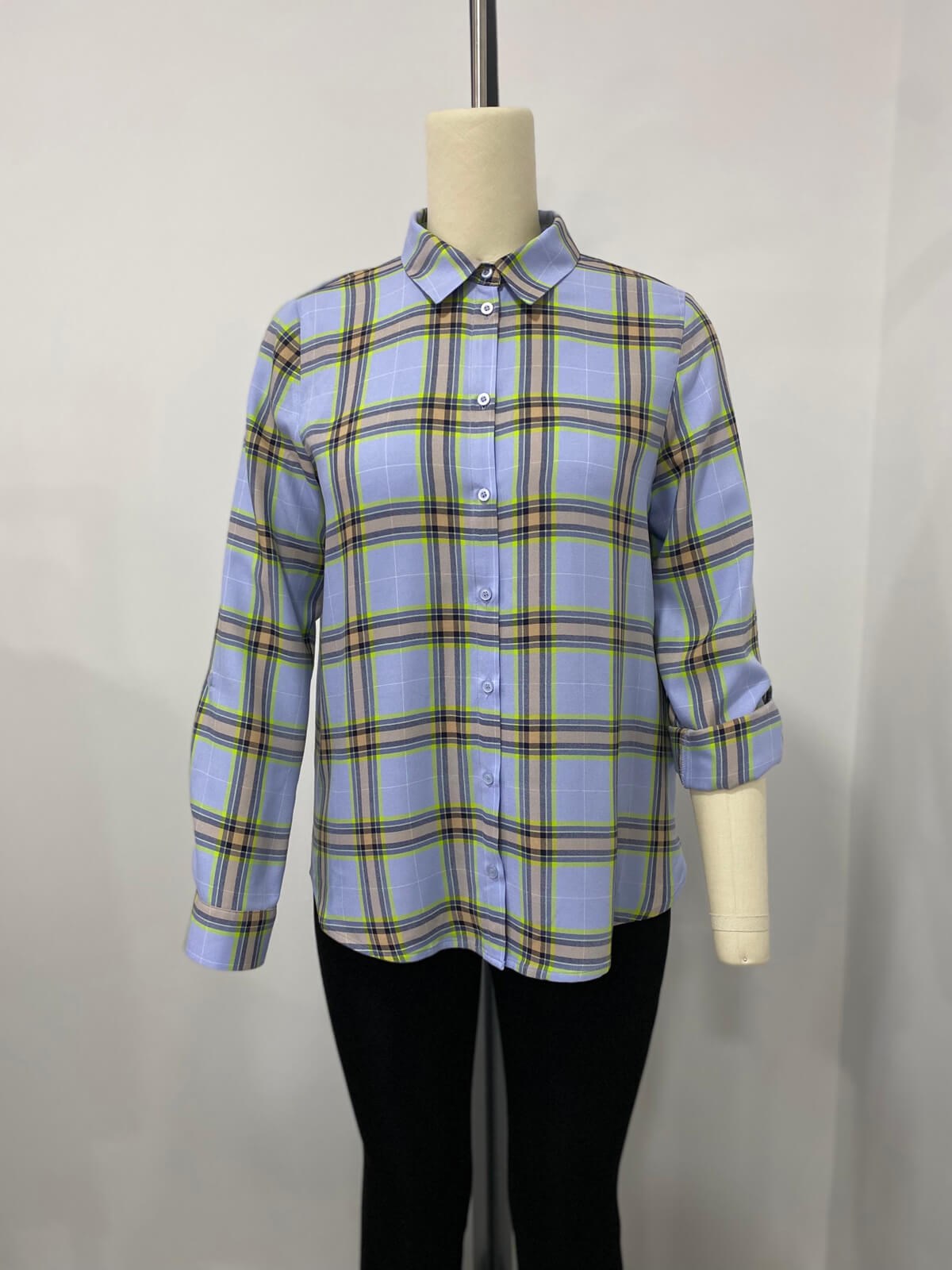 Myline-Kareli Uzun Kollu Gömlek -Büyük Beden Outlet-66465