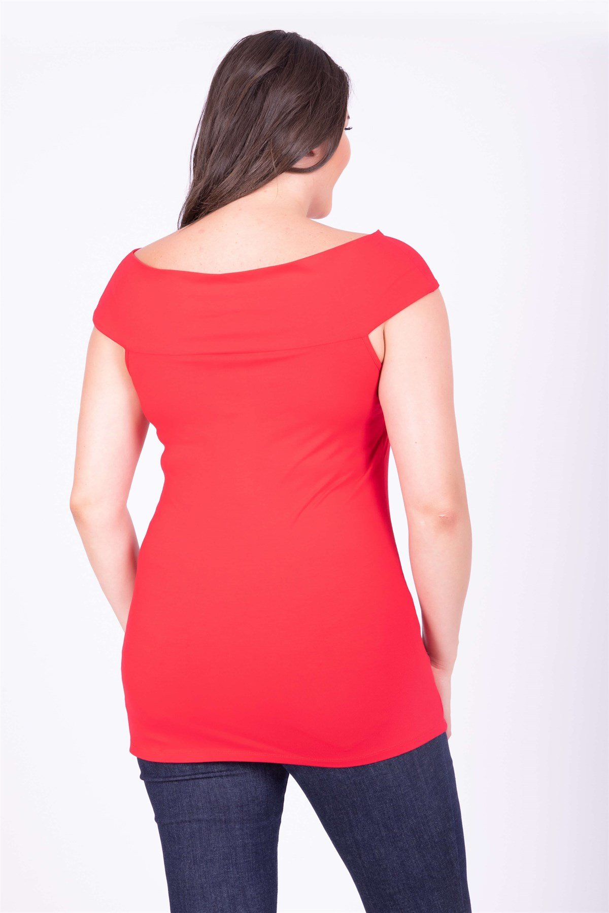 Myline-Karmen V Yaka Kolsuz Bluz-Büyük Beden Bluz-34714