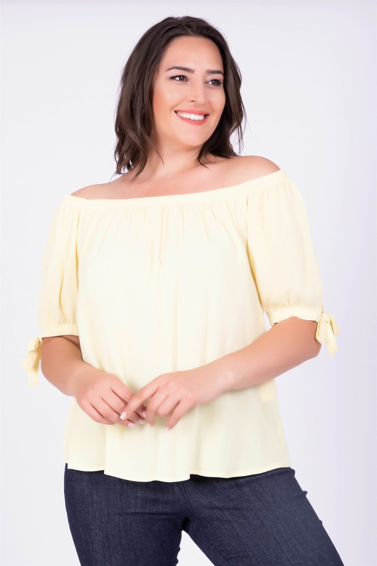 Myline-Karmen Yaka Kol Bağcıklı Bluz-Bluz-34645