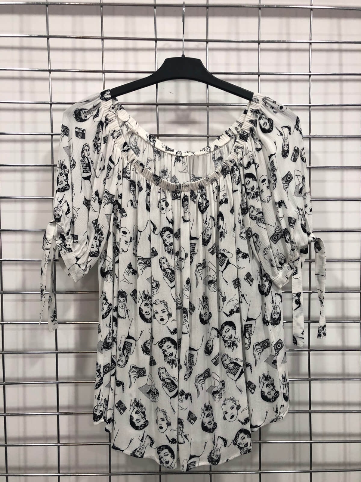 Myline-Karmen Yaka Kol Bağcıklı Bluz-Büyük Beden Outlet-66487