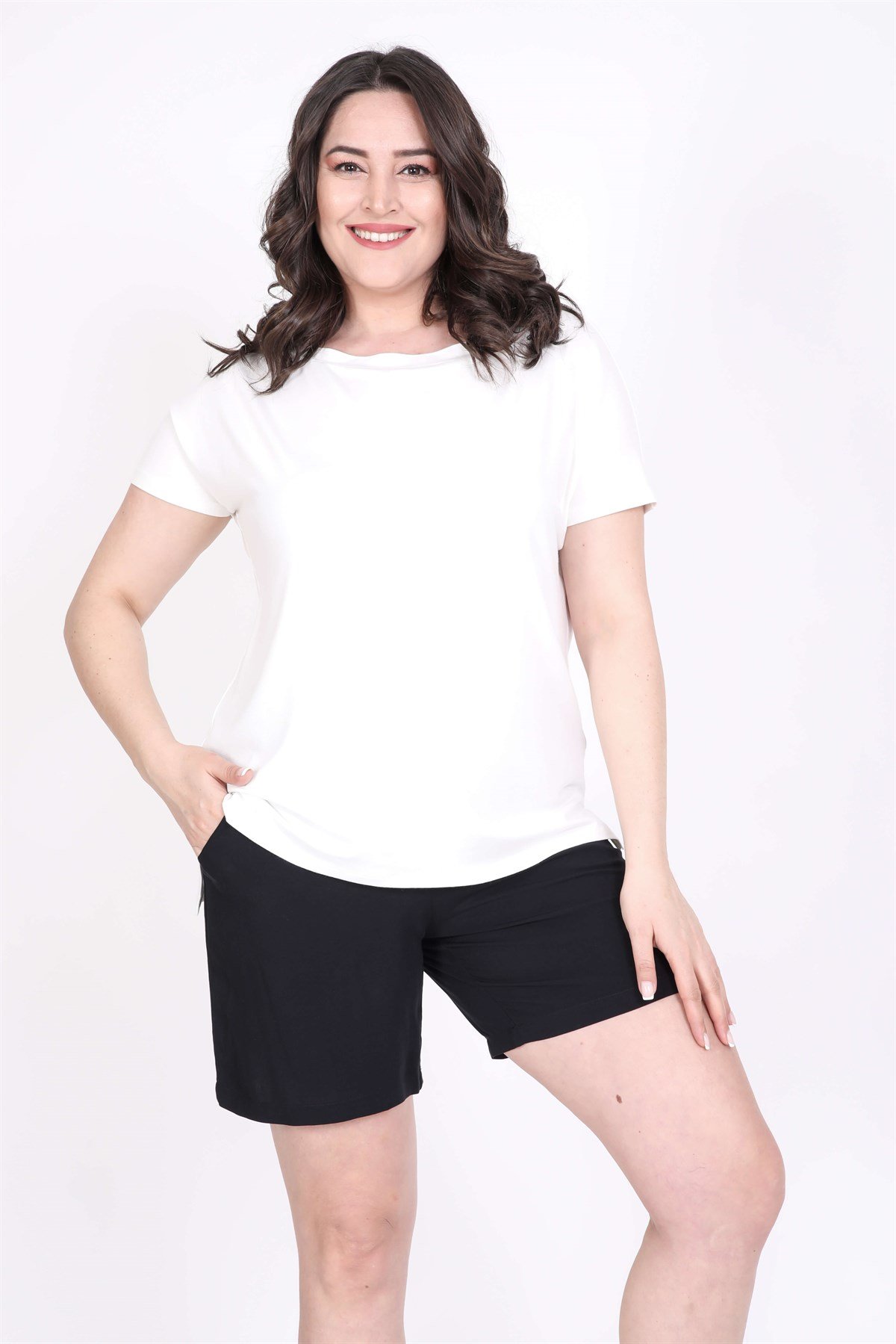 Myline-Karmen Yakalı Tişört-Büyük Beden Tişört-45550